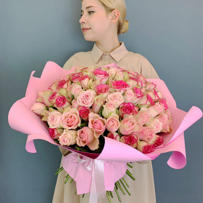 Букет 101 розовая роза Кения в упаковке N 29178 Букет 101 розовая роза Кения в упаковке N 29178
