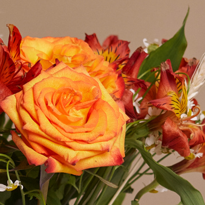 Букет из оранжевых роз в вазе. Сет N 82234